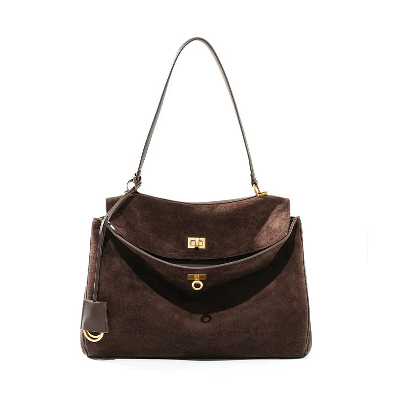 2025 Autumn Winter Women's Suede genuine leather Bag Shoulder Handbag Large Capacity Single Tote Bag Handbag Luxury Designer Bag