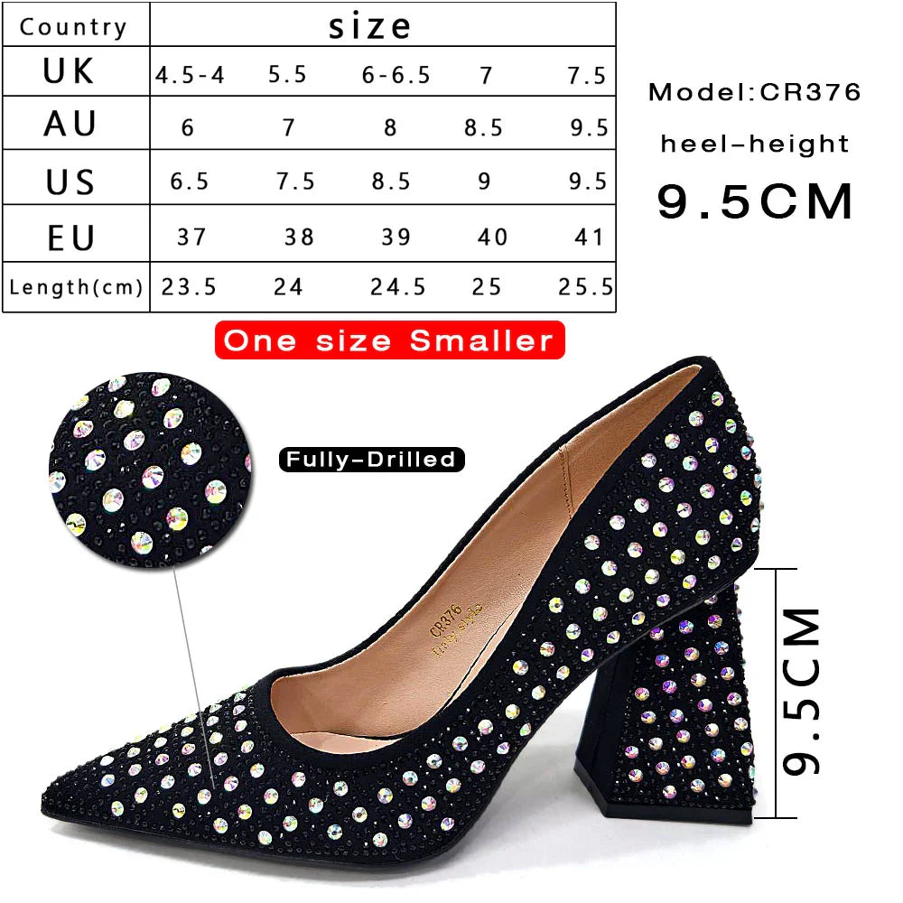 Nigerian Heel Party for Women Yellow Shoes and Bag Set Rhinestone Handbag Italian Design Wedding