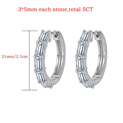 3*5mm Pass Diamond Test Moissanite Hoop Earrings D Vvs1 Emerald Cut Dainty Ear Jewelry for Women S925 Sterling Silver