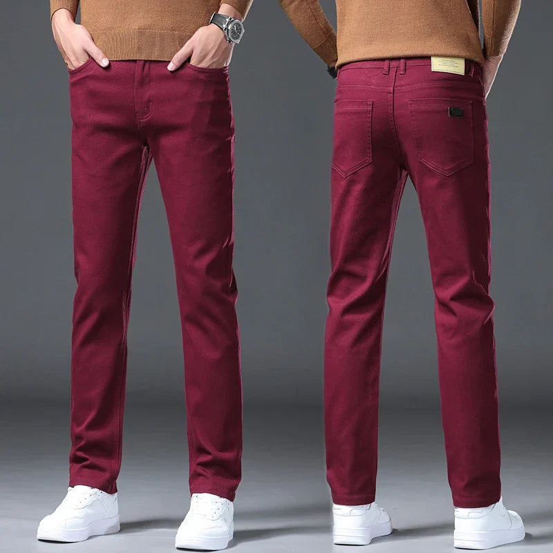 Men’s Korean Style Slim Straight Jeans Spring Cotton Stretch Denim Pants Comfort Fitted Casual Fashion Soft Male Daily Trousers