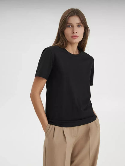 Summer 100% Cotton Women's T-shirt Bottoming Basic Fashionable Lady Short Sleeve Loose Tops Shirts Solid 230g/㎡ Tops