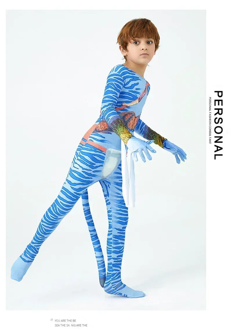 Avatar Costume for Kids Cosplay Alien Child Boy Girl Avatar The Way of Water Christmas Halloween Masquerade Party Dress Up