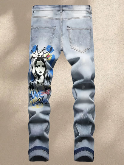 Fashionable Men's Jeans  With Trendy Prints  Highlighting Individuality   Elastic And Breathable Fabric  Free Shipping