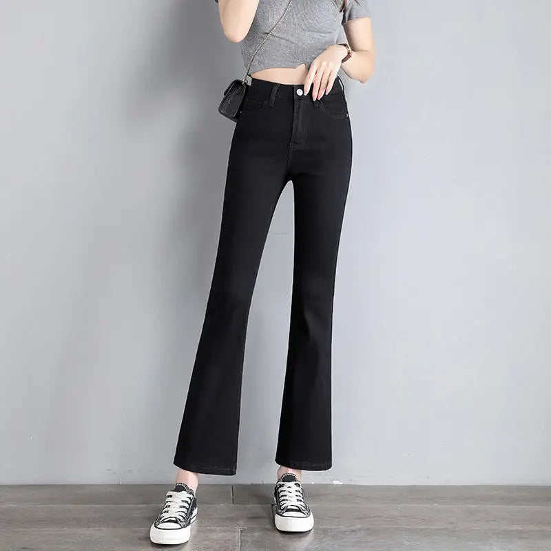 High Waist Weila Jeans Women Solid Color Denim Pants