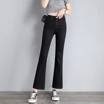 High Waist Weila Jeans Women Solid Color Denim Pants