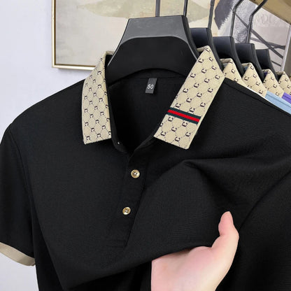 Fashion brand letter jacquard short sleeve high-end men's polo shirt comfortable and breathable summer new casual lapel T-shirt