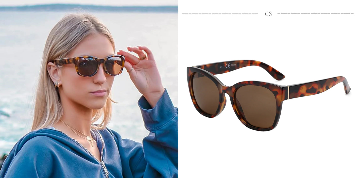 Fashion Cateye Polarized Sunglasses for Women - Oversized Sun Glasses UV400 Protection Retro Shades Designer Style