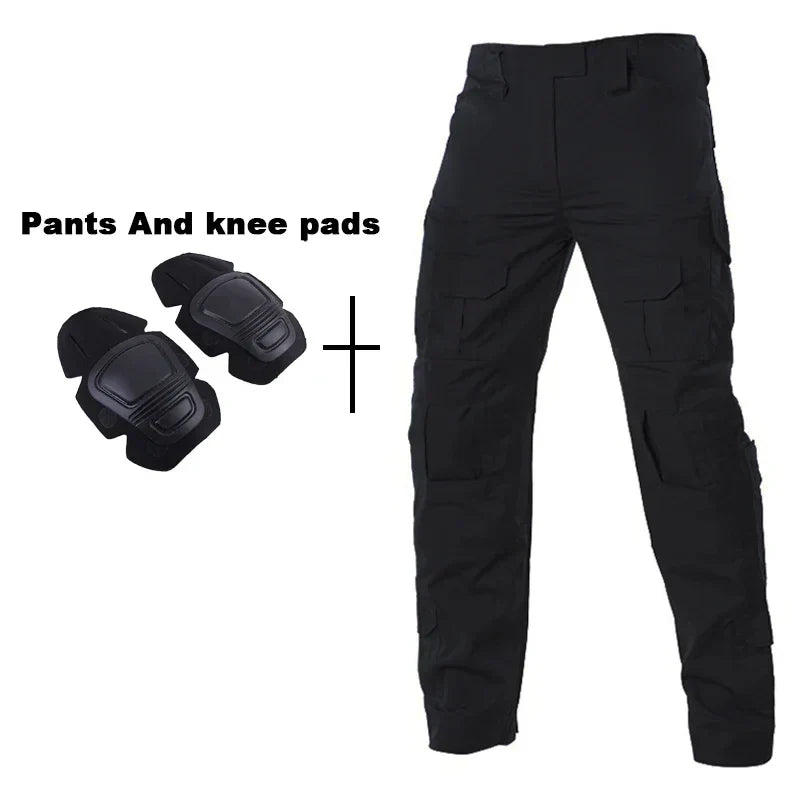 Outdoor Tactical Uniform Military Camo Hiking Training Shirts Workwear Cargo Pants+Pads Airsoft Paintball Hunting Clothes Sets