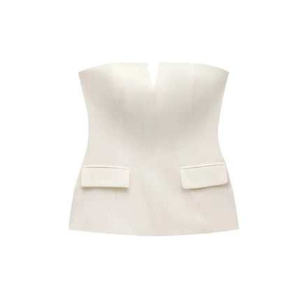 Spring Summer Women Strapless Crop 2025 Tops Basic Sleeveless Office Lady Tops Trend Street Classic Solid Tube Tops