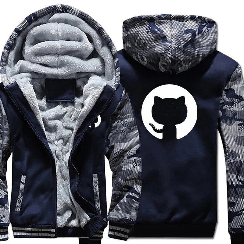 Hoodies Men Coat Winter Warm Fleece Github Programmer Sweatshirts Jacket