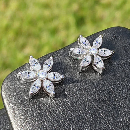 Cluster Flower Full Moissanite Stud Earrings for Women Marquise Cut Lab Diamond Earring 925 Sterling Silver Fine Jewelry