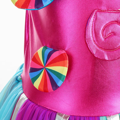 2026 New Candy Dress For Baby Girl Purim Carnival Birthday Costume Fancy Rainbow Short Sleeve Cute Dress + Accessories Set
