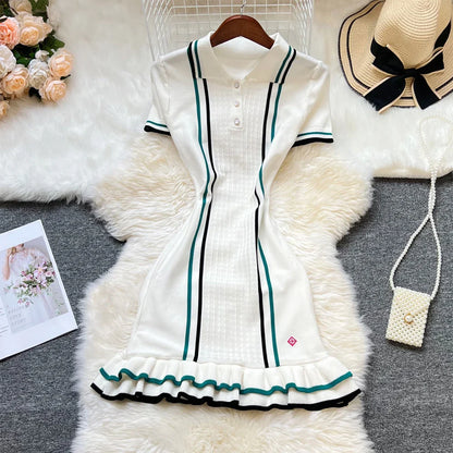 Fashion Women Knitted Mini Dress Ins Hot Sexy Package Hips Ruffled Party Dress Streetwear Lady Outfits Vestidos