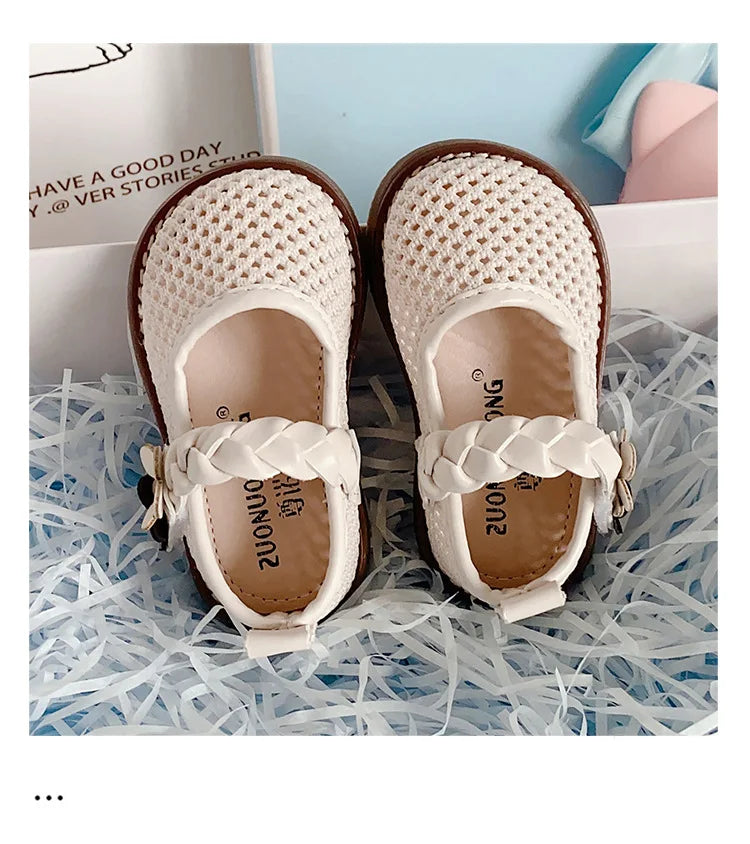 Girls Walking Shoes Lace Mesh Bows Kids Princess Shoes Non-slip Shiny Sequins 2025 New Children Flat Shoes Soft Sole Non-slip