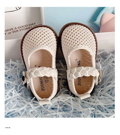 Girls Walking Shoes Lace Mesh Bows Kids Princess Shoes Non-slip Shiny Sequins 2025 New Children Flat Shoes Soft Sole Non-slip