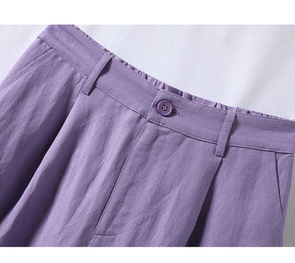 Cotton and Linen Shorts for Women Summer 2025 Loose High Waisted Wide Leg Pants Casual Versatile Solid Retro Straight Shorts