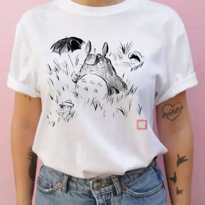 Summer men and women short-sleeved Studio Ghibli Totoro T-shirt Harajuku Kawaii Totoro Ghibli comfortable casual T-shirt