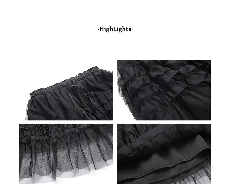 Korean Style Lace Elastic Waist Cake Skirt Mesh Puffy Skirt Women's Dress Knee Length Casual A-Line Skirt Micro Stretch No Slit