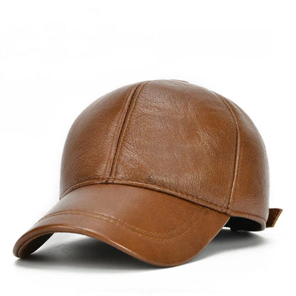 Adjustable Men's Genuine Cowhide Leather Baseball Cap for Fall Winter Outdoor Sports Hat Men Real Cowhide Leather Caps