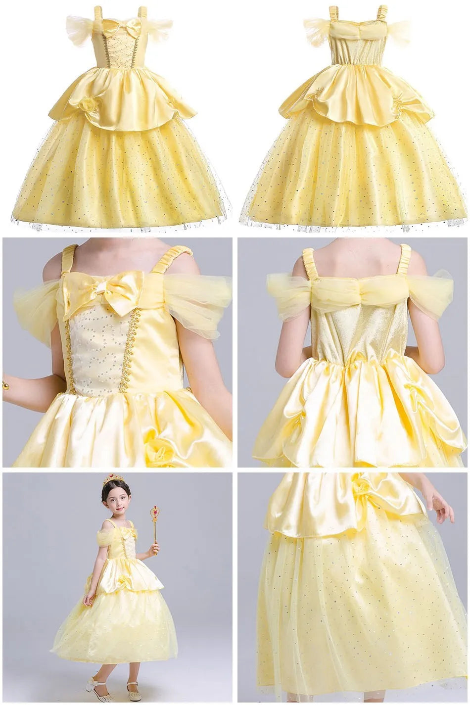 Fantasia Infantil Belle Menina Halloween Princesa Vestido Cosplay Festa Crianças Rapunzel Cinderela Anna Elsa Encanto Roupa de Aniversário