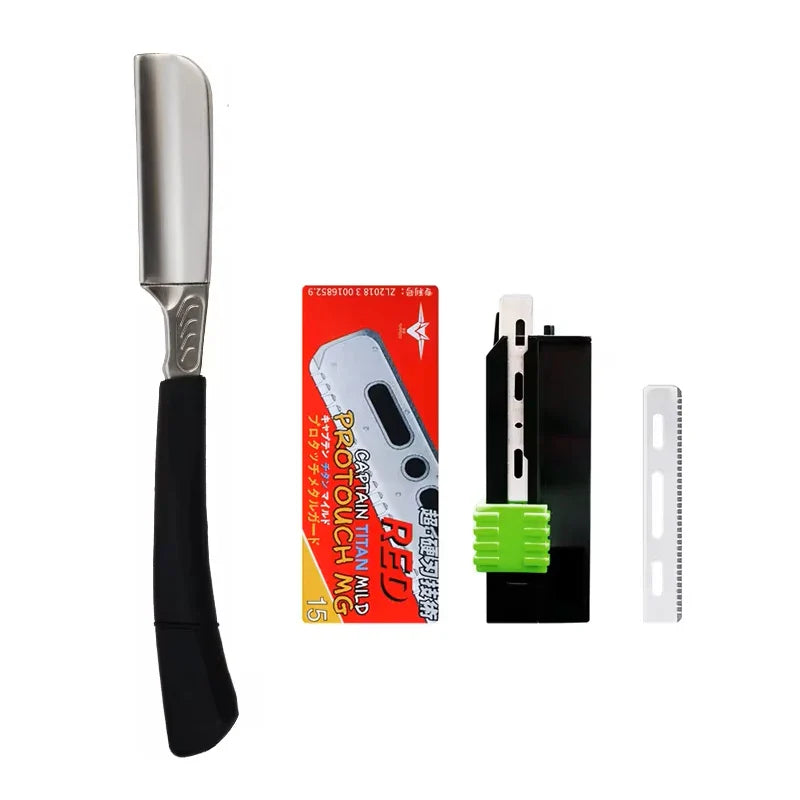 1/2piece - manual straight shaving knife holder beard shaving professional hair cutting trimming tool Special for real hair wigs