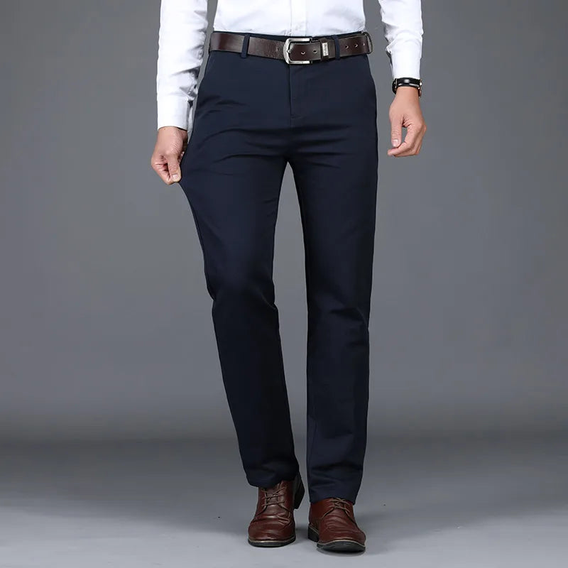 Business Men's 98% Cotton Straight Casual Pants Plus Size Loose Stretch Autumn Winter Office Trousers Classic Male Clothing