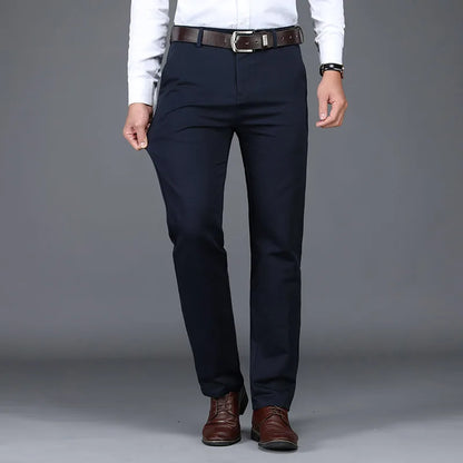 Business Men's 98% Cotton Straight Casual Pants Plus Size Loose Stretch Autumn Winter Office Trousers Classic Male Clothing