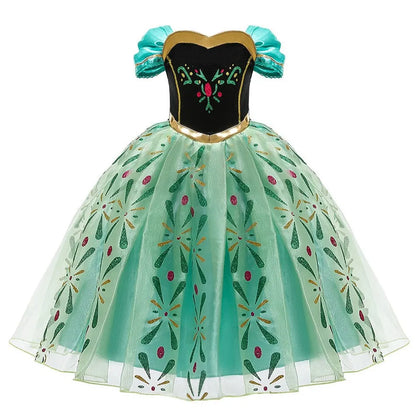 2025 Kid Elsa Anna Costume Girl Birthday Floral Dress Children Snow Queen Performance Fantasy Princess Evening Halloween Costume