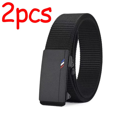 2Pcs Fashion Business Men's Belt Genuine Luxury Brand Leisure Belt Automatic Buckle Belt Canvas Belt With Cargo Pants Jeans Belt