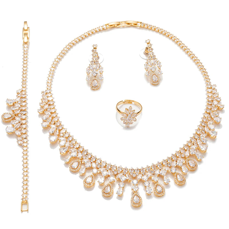 Jewelry Set New Retro Simple Ladies Engagement Wedding Necklace Bracelet Ring Earrings Zircon Set BN8050 Bijoux Mariage