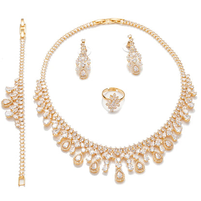 Jewelry Set New Retro Simple Ladies Engagement Wedding Necklace Bracelet Ring Earrings Zircon Set BN8050 Bijoux Mariage