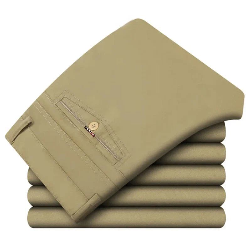 100% Cotton Men's Casual Pants Summer Autumn Fashion Solid Black Khaki Gentle Men Business Long Trousers Brand Smart Suit Pants