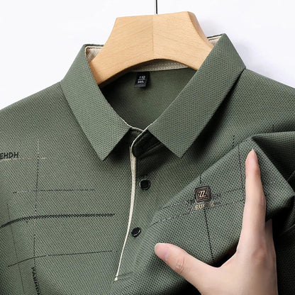 2025 Latest Autumn New Men's Long Sleeve Polo Shirt Middle Aged Business Comfortable Solid Color Men's Collar T-shirt