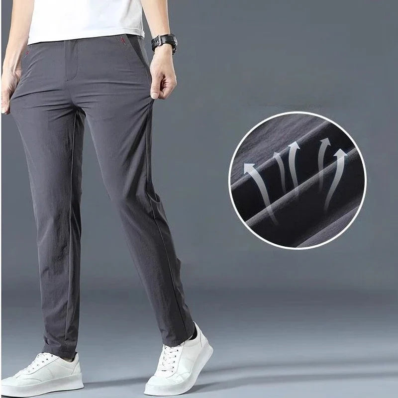 Men Summer Thin Casual Pants Trendy Fashion Classic Solid Color Versatile Straight Trousers Breathable Daily Outdoor Streetwear