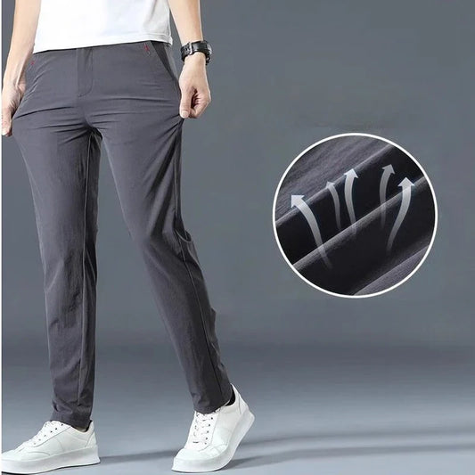 Men Summer Thin Casual Pants Trendy Fashion Classic Solid Color Versatile Straight Trousers Breathable Daily Outdoor Streetwear