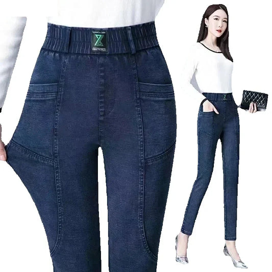Elastic Denim Trousers Women High waist Casual Jeans