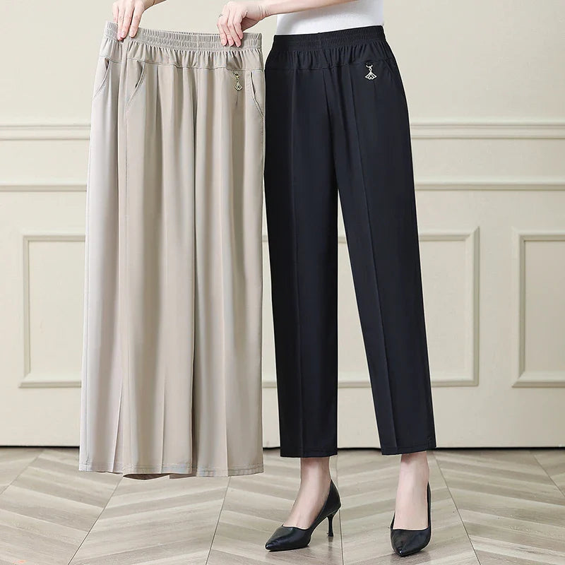 Summer New Ice Silk Casual Trousers Thin Sports Loose Trend Straight Quick-drying Mom Trousers