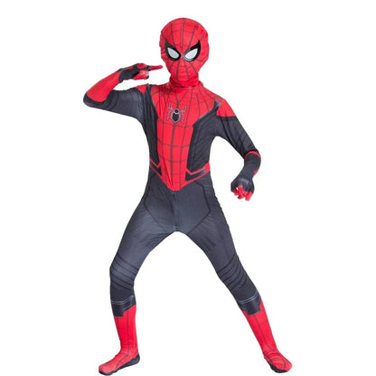 Kids Superhero Onesie Movie Character Role Play Mask Costume Halloween Spider Pattern Costume Kids Holiday Gift