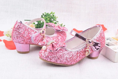 Spring Children Shoes Girls High Heel Princess Dance Sandals Kids Shoes Glitter Leather Fashion Girls Party Dress Wedding Shoes