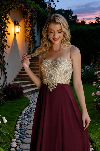 A-line Sweetheart Lace Christmas Party Dress Elegant Backless Long  Chiffon Beaded Evening Dresses Formal Prom Wedding Party Gow