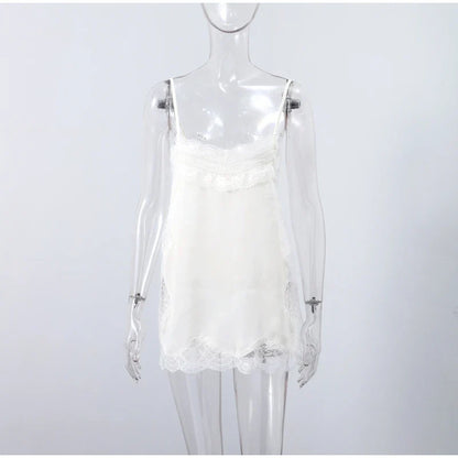 Sexy Lace Sling Tank Top Women Stain Sleeveless V Neck Backless Loose Tops Female 2025 Summer Autumn Chic Street Homewear Lady