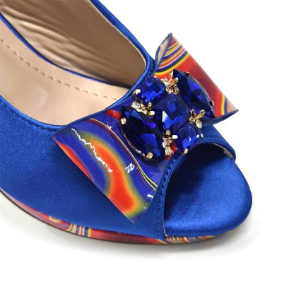 Fashion Purple Color Painted Rhinestones Elegant Peep Toe Sandals Shoes and Bag Set Italian Heels for Womens