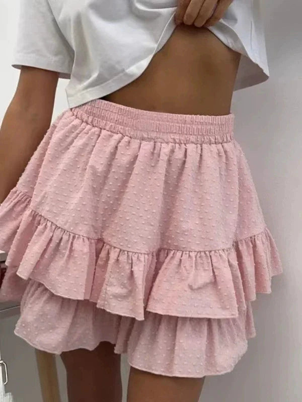 2025 Spring/Summer New European and American Women's Fashion Elegant Solid Color High-Waist Lace Design Sexy Cake Skirt Half Ski