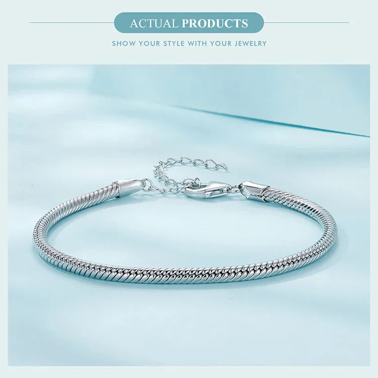 Original 925 Sterling Silver Basic Bracelet Lobster Clip Snake Chains Infinite Love Clasp DIY Jewelry Beads for Women Gift