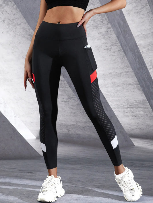 Mesh High Waist Yoga Pants with Side Pockets Leggings for Women Tummy Control Workout Shaping Leggings