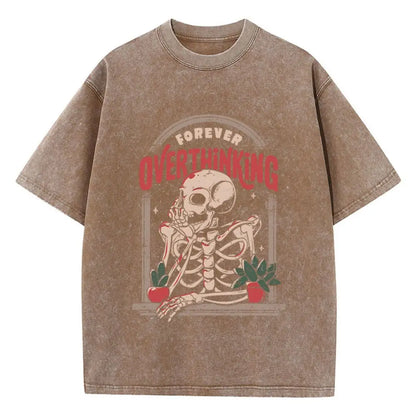 Casual Women'S Cotton Washed T-Shirts Skeleton Man On The Balcony Printing Tops Oversize O-Neck Soft Short Sleeve Female Clothes