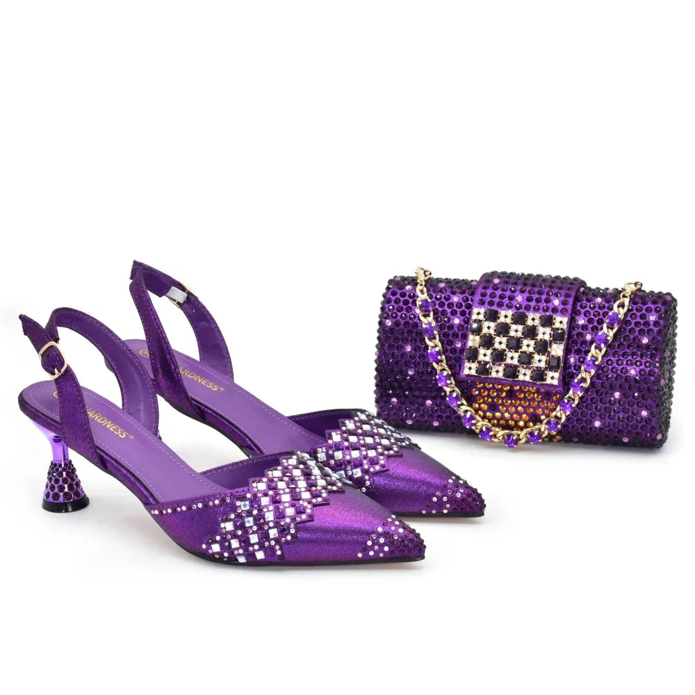 Sapatos e bolsas nigerianos italianos femininos decorados com strass, conjunto de luxo de sapato e bolsa para festa, scarpins femininos
