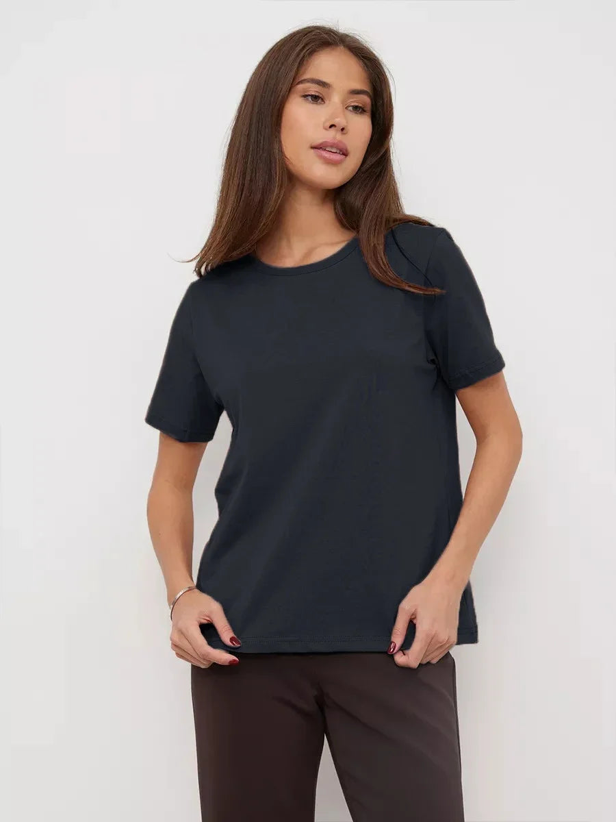 Summer 100% Cotton Women's T-shirt Bottoming Basic Fashionable Lady Short Sleeve Loose Tops Shirts Solid 230g/㎡ Tops