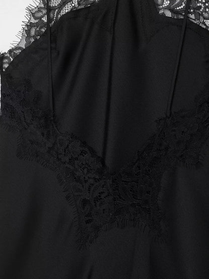 Summer New Product Women's Lace Decorative Satin Texture Strap Sexy Dress with Hanging Neck and Asymmetric Bottom