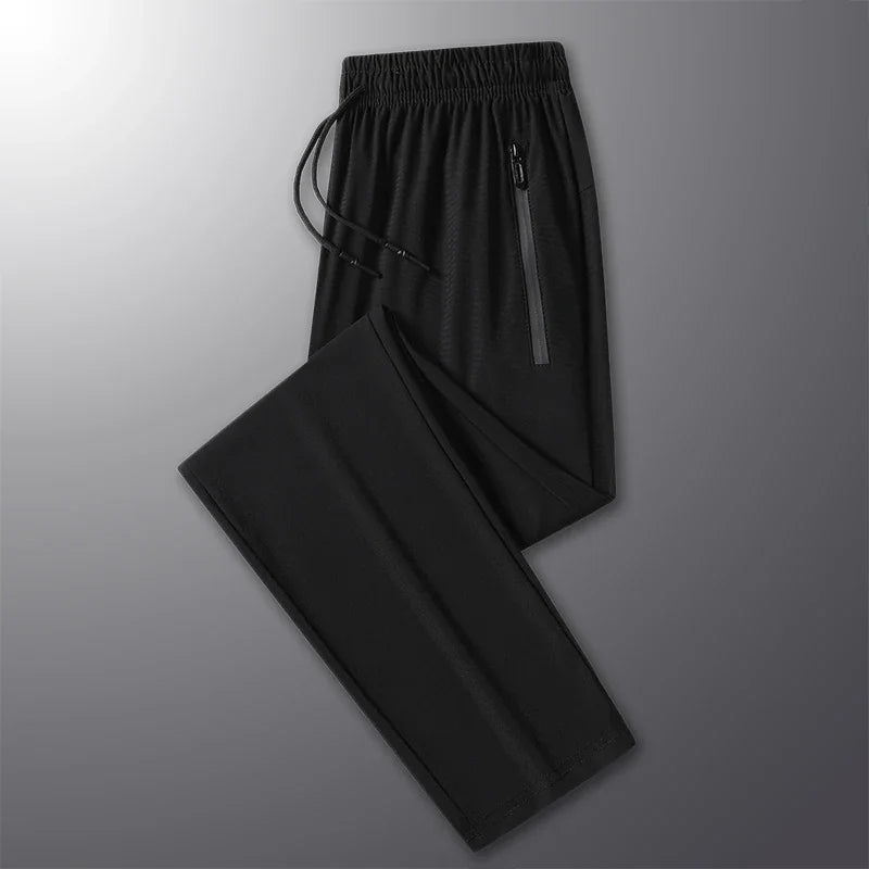 New High-quality Ice Silk Men Casual Straight Leg Pants Two-piece Set For Summer Lightweight Breathable Outdoor Sports Leggings